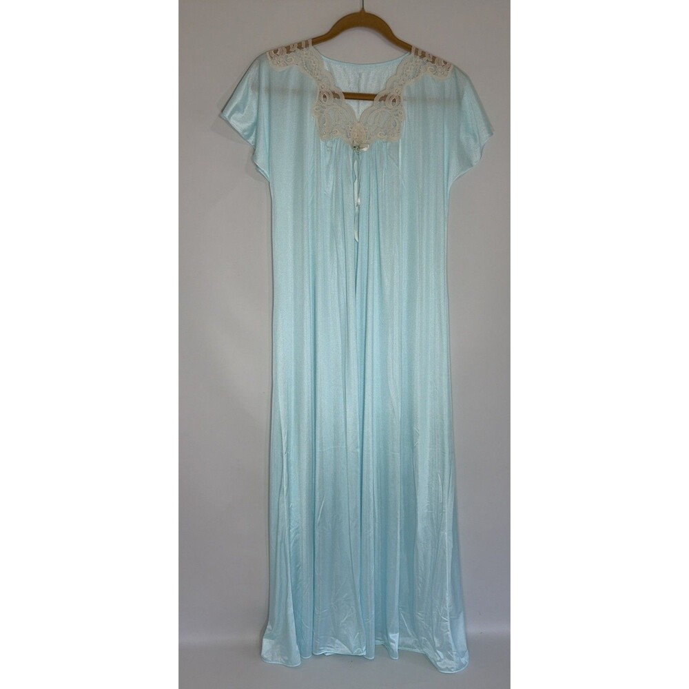 Miss Elaine Pale Blue Lace Cap Sleeve Nylon Nightgown Gilead 6942